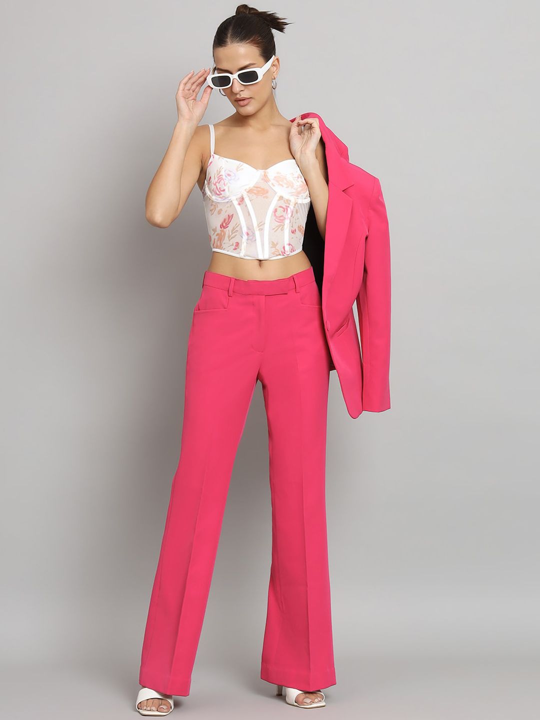Women Pink Women Relaxed Easy Wash Bell Bottom Trousers
