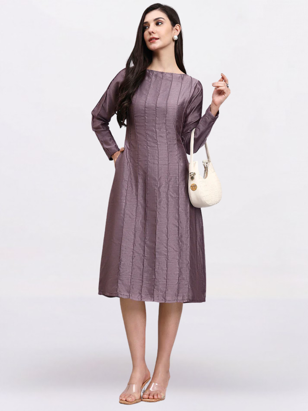 Women Elegant Mauve Structured Dress