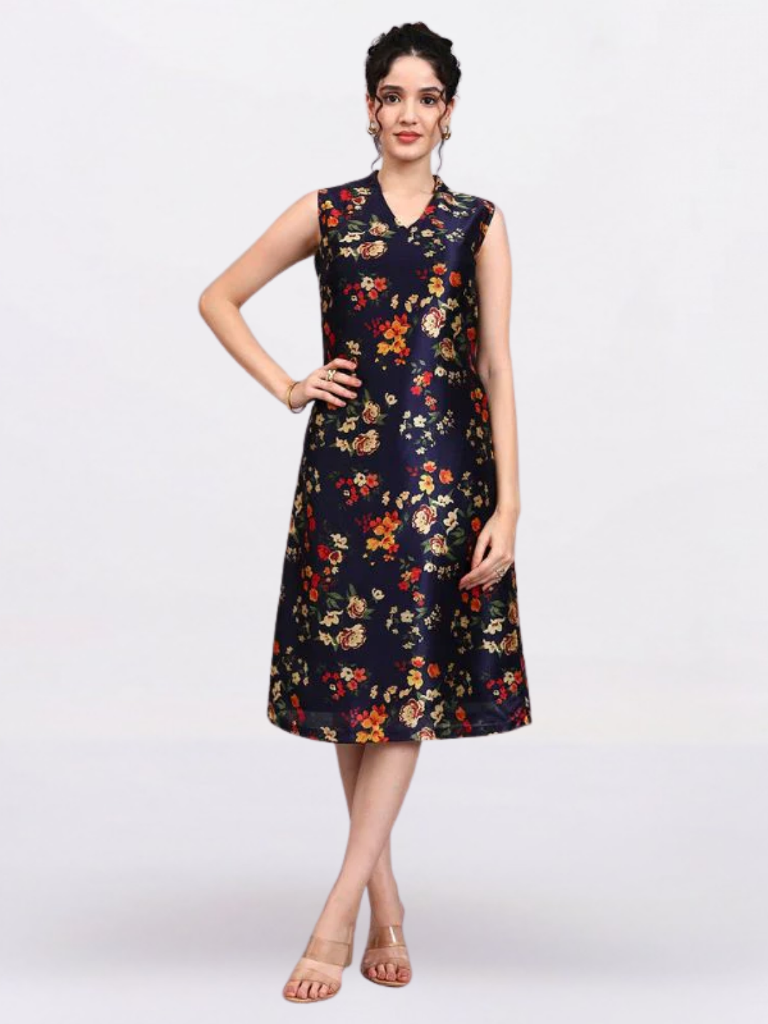 Women Blue Midnight Blossom A-Line Dress