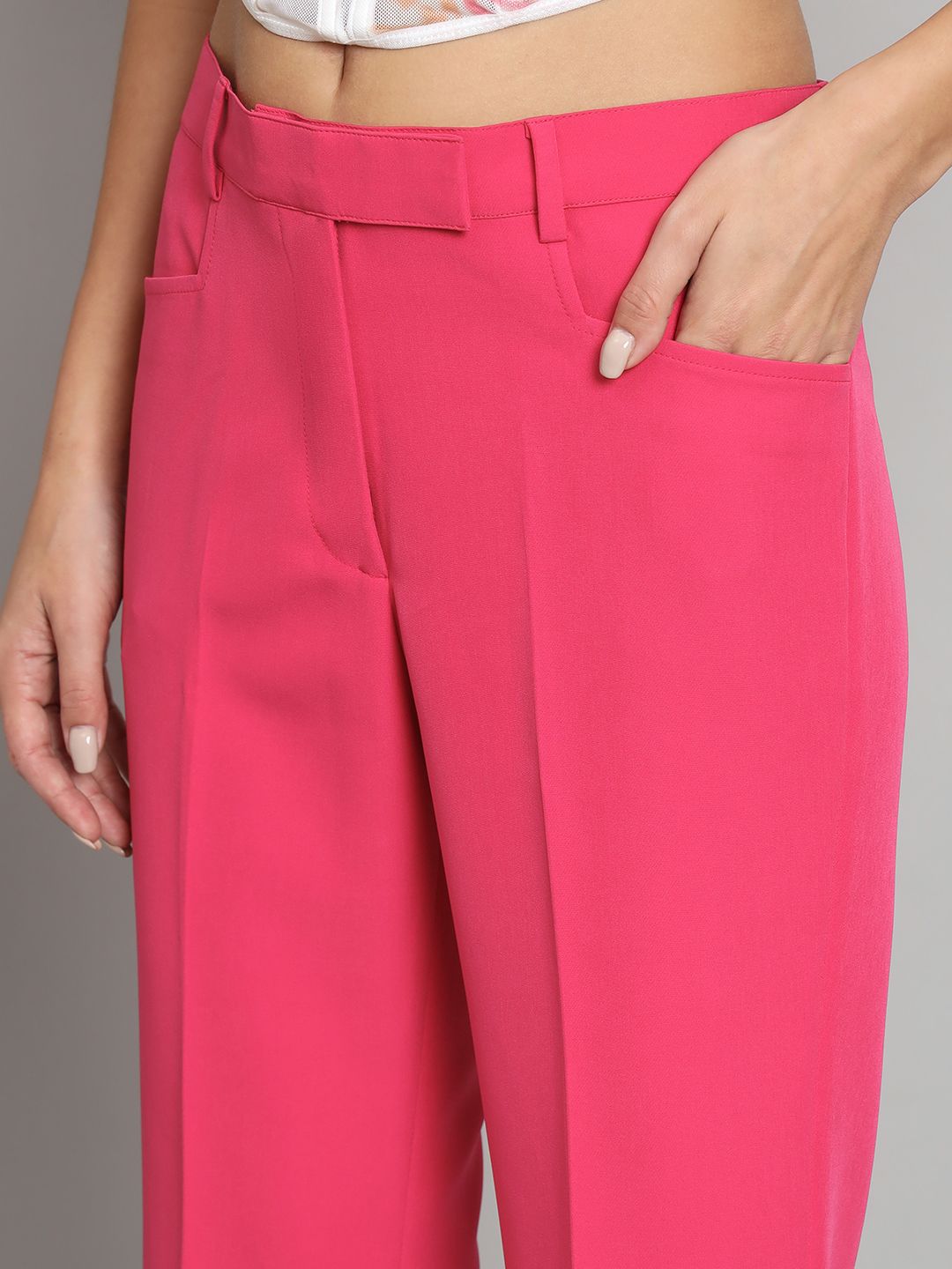 Women Pink Women Relaxed Easy Wash Bell Bottom Trousers