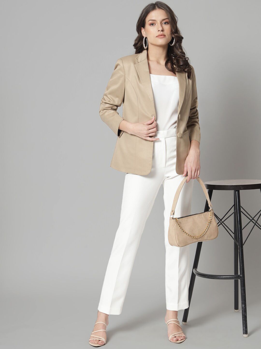 Women Notched Lapel Single-Breasted Blazer