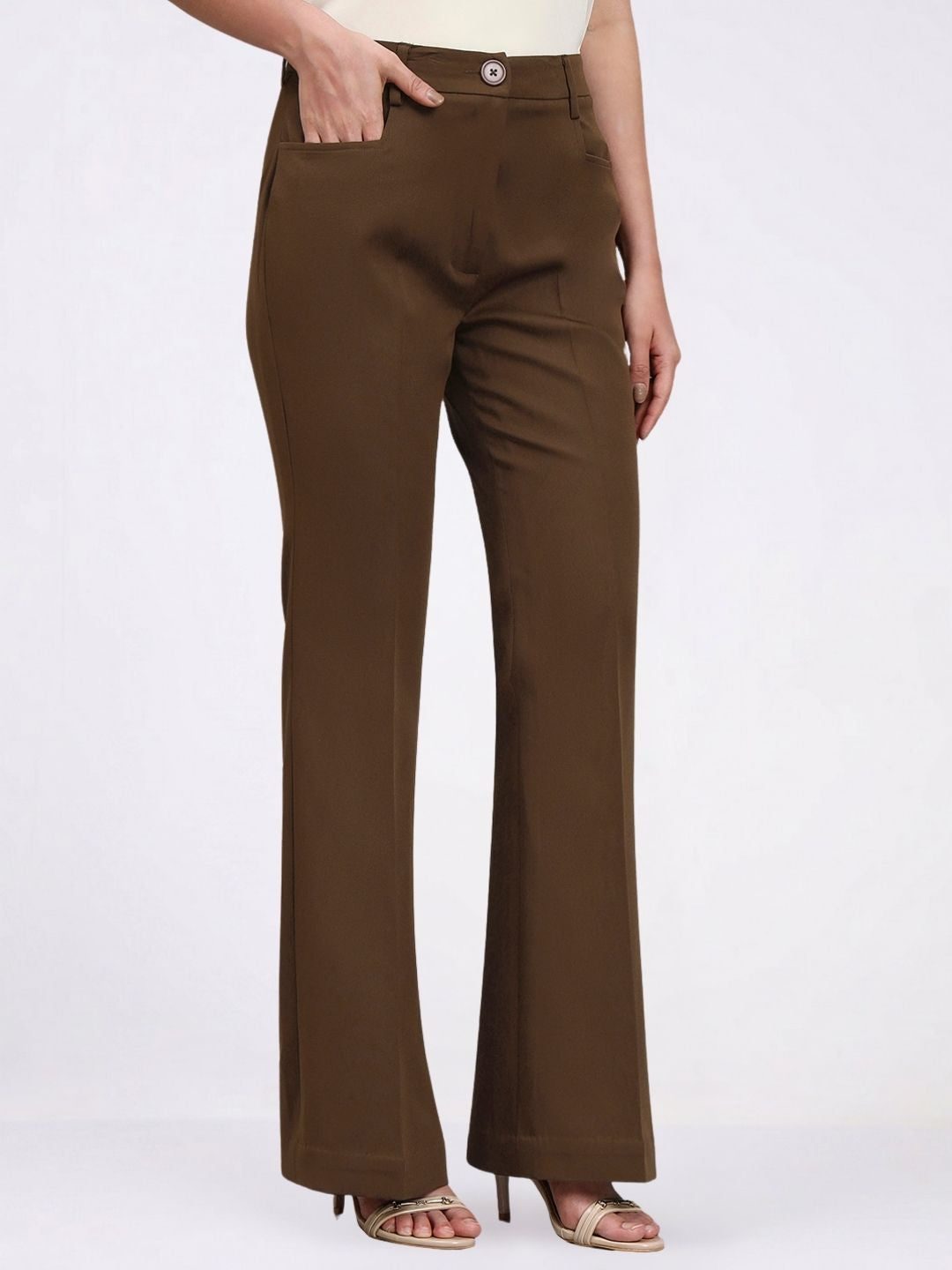 Women Brown Stretch Collared Co-Ord Set