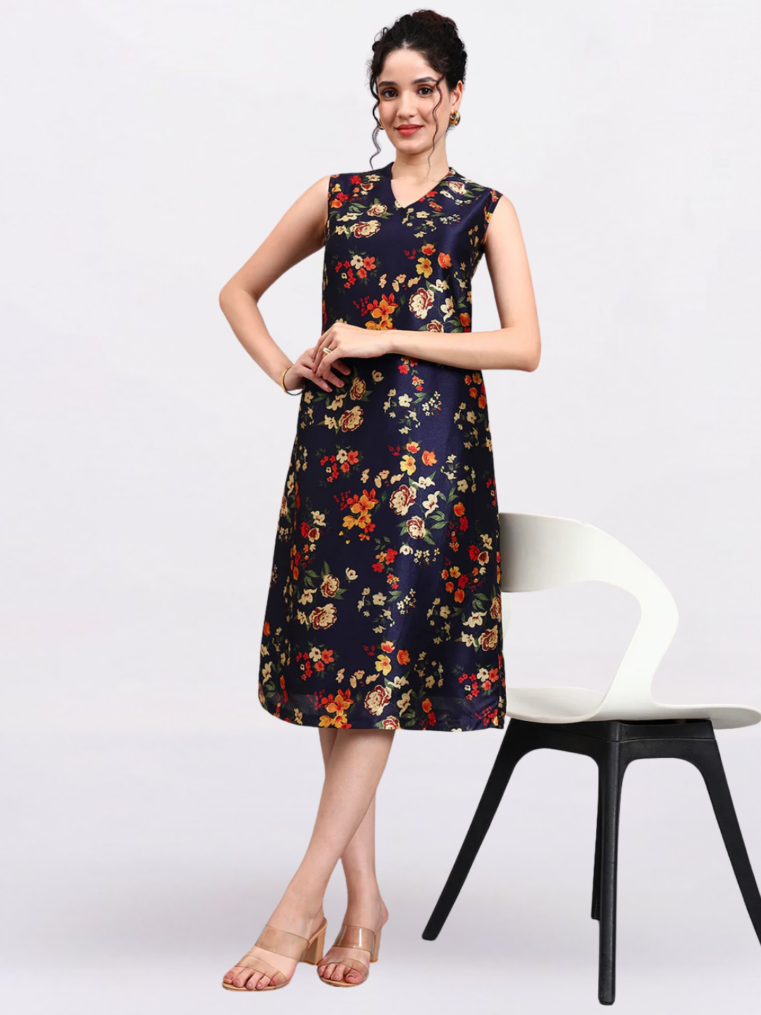 Women Blue Midnight Blossom A-Line Dress