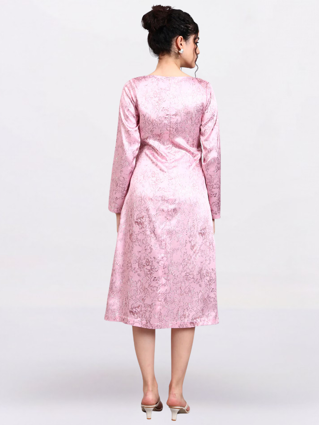 Women Pink Satin Marble print A-Line Dress