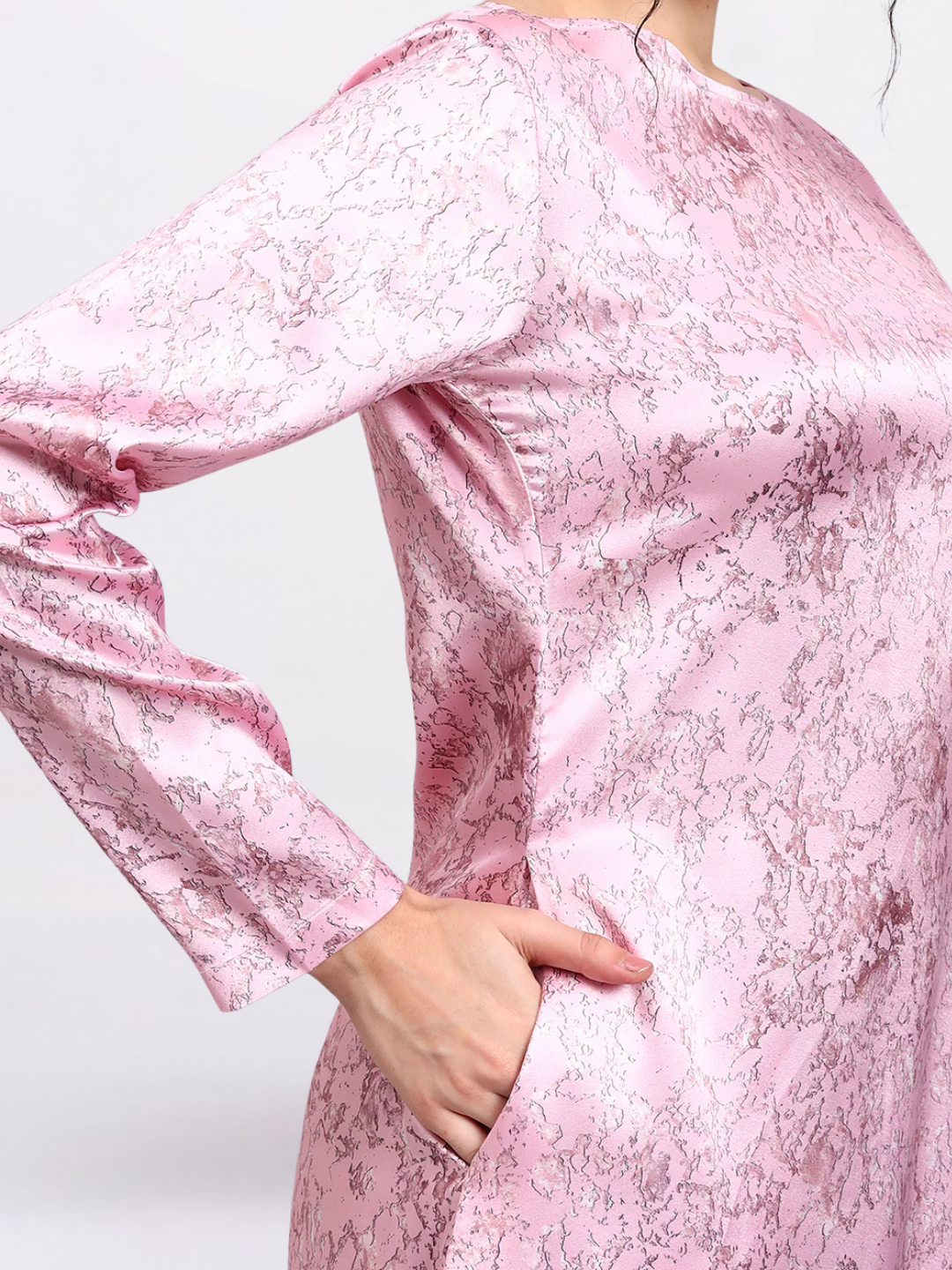 Women Pink Satin Marble print A-Line Dress