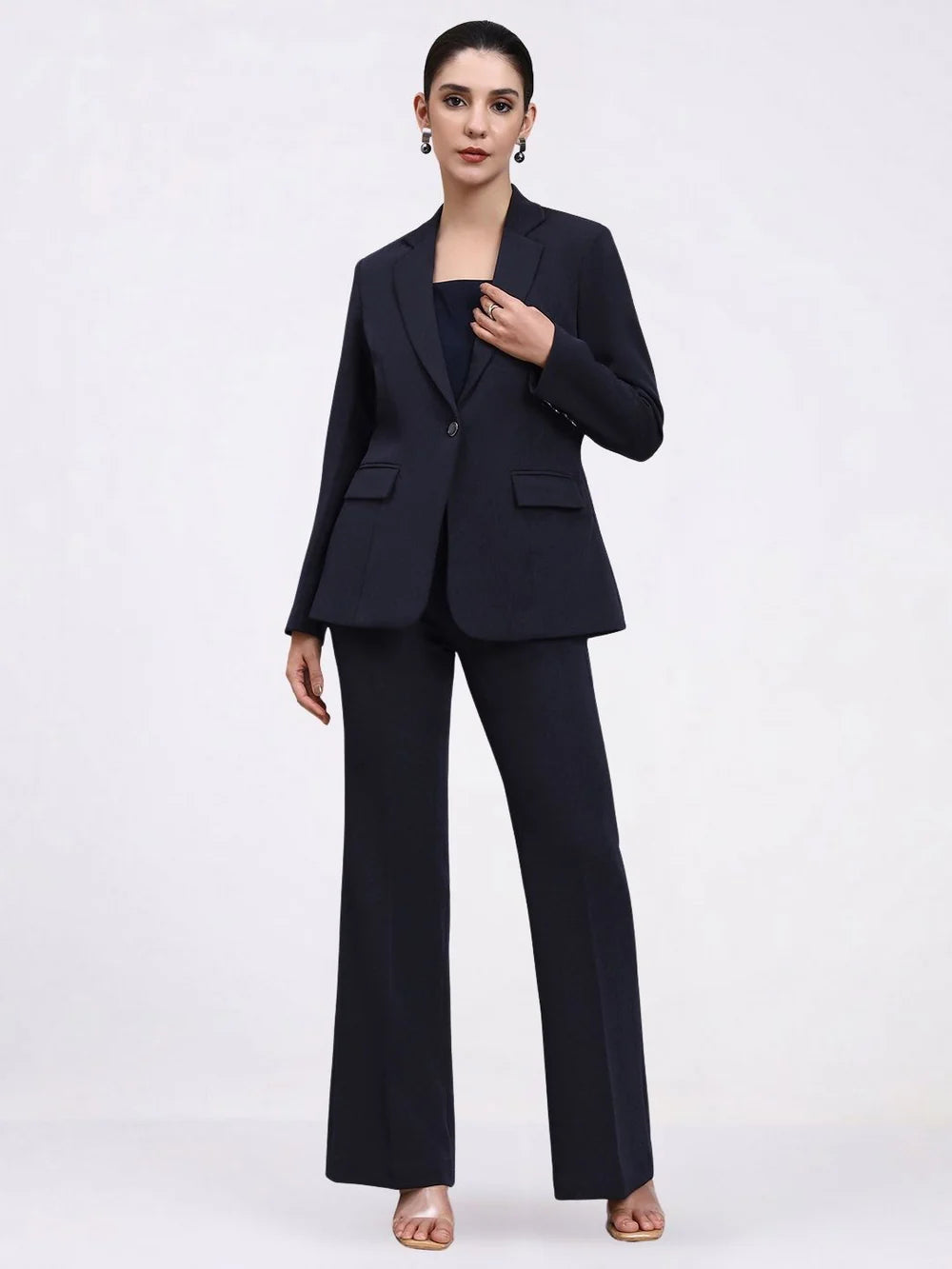 Women Navy Blue Single Breasted formal Pantsuit