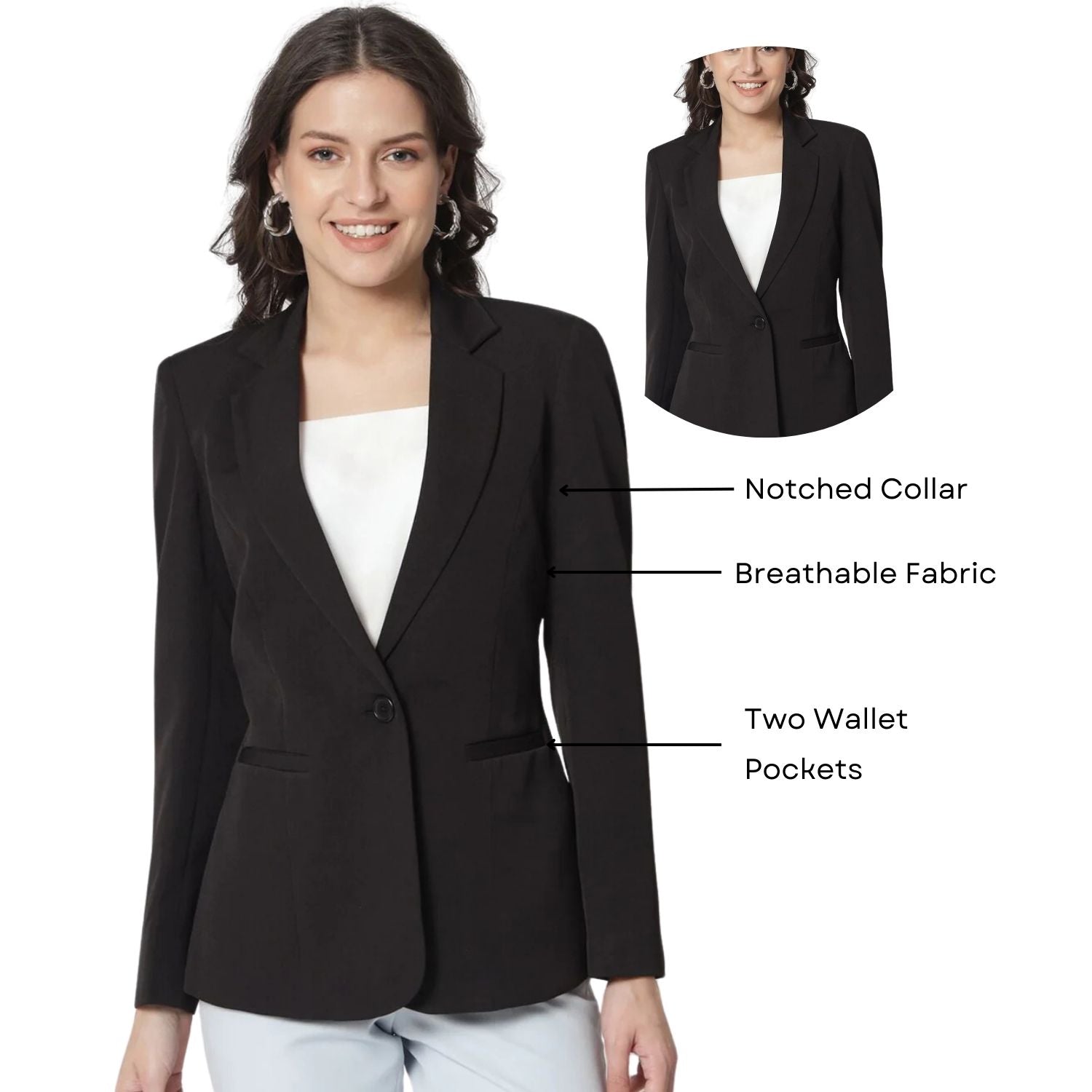 Women Notched Lapel Slim-Fit Single Breasted Blazer