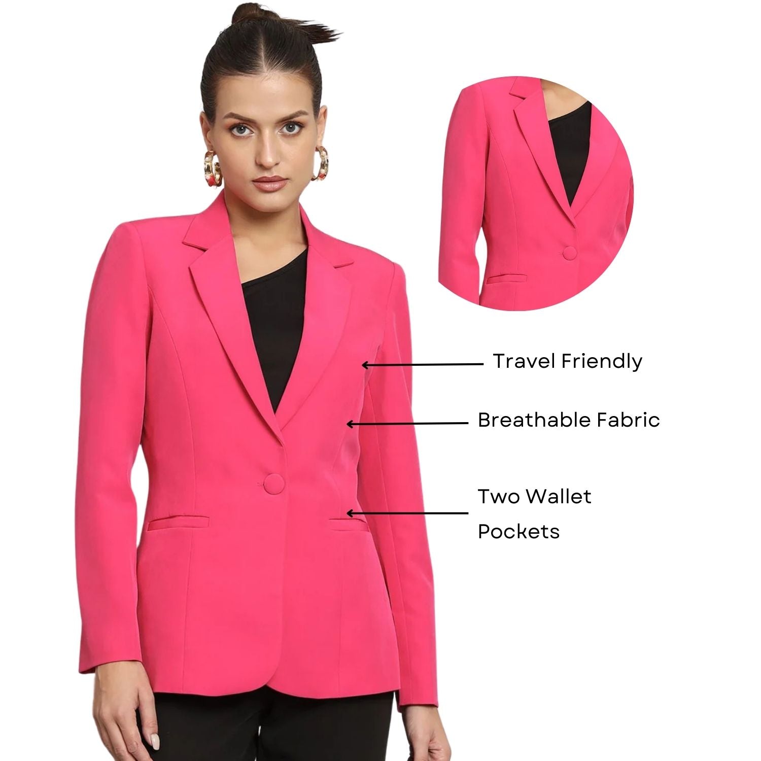 Women Notched Lapel Collar Single-Breasted Formal Blazer