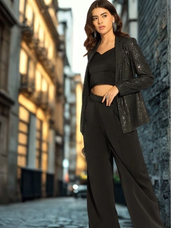 Women Embellished Long Sleeve Single Breasted Blazer