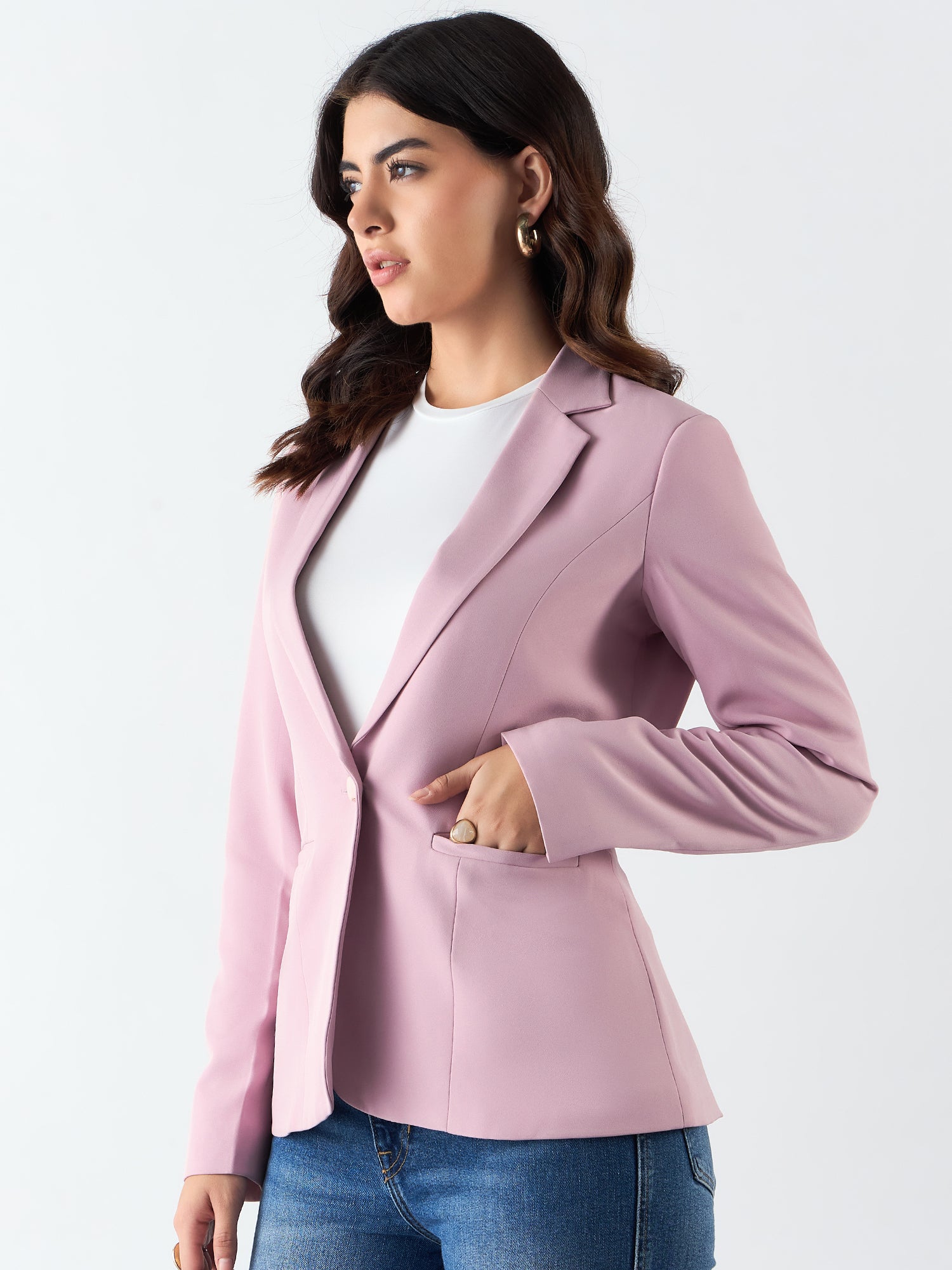 Women Notched Lapel Collar Tailored-Fit Single-Breasted Blazer