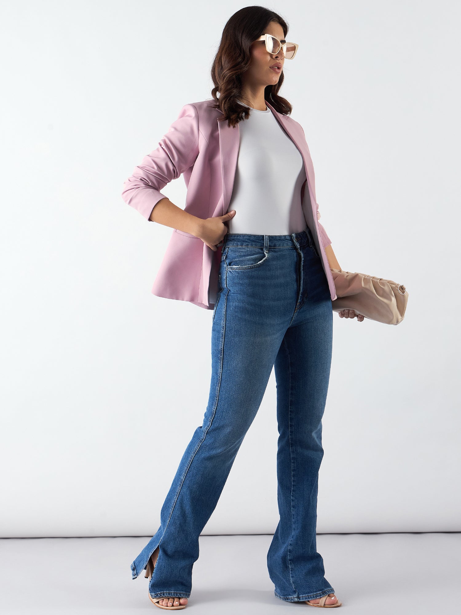 Women's Blue Single-Breasted Blazer with Notch Lapel