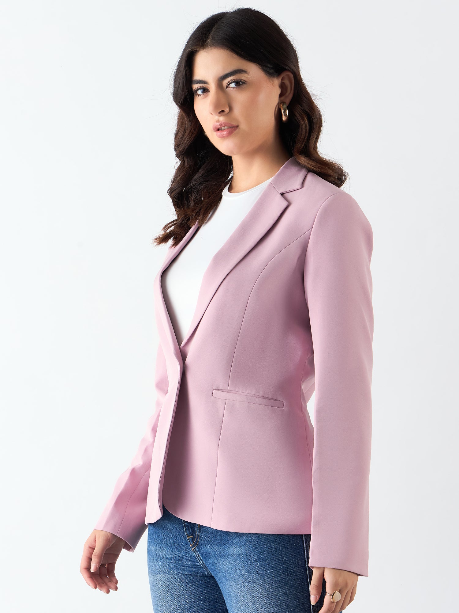 Women Notched Lapel Collar Tailored-Fit Single-Breasted Blazer
