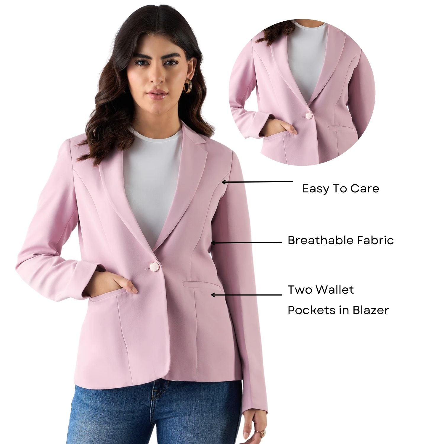 Women Notched Lapel Collar Tailored-Fit Single-Breasted Blazer