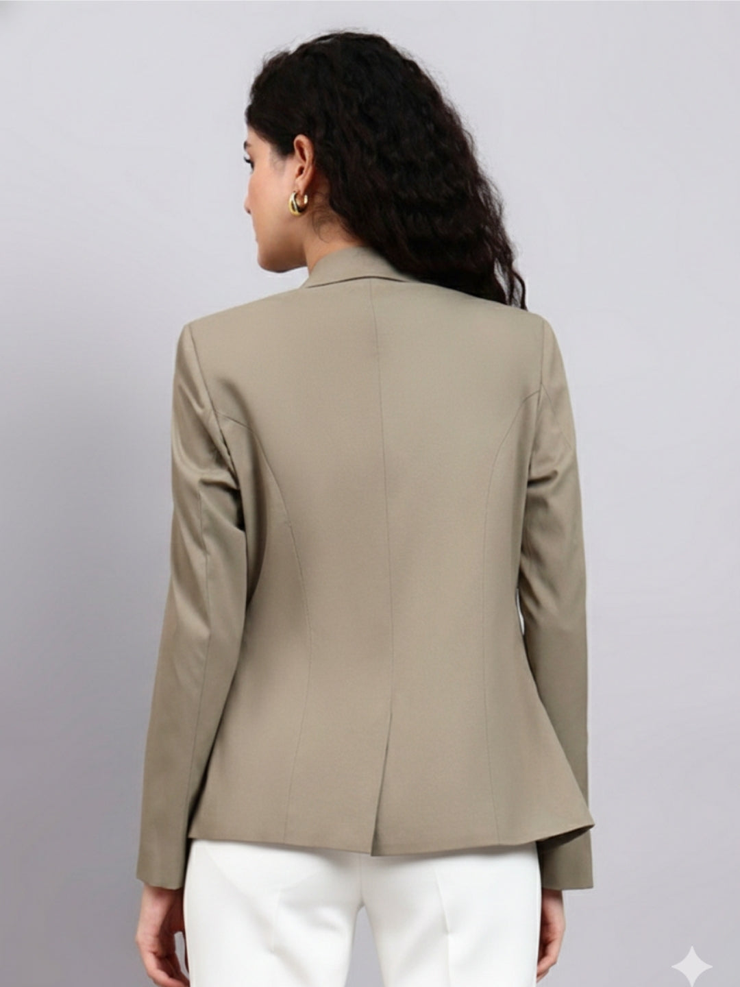 Women Green Notched Lapel Blazer