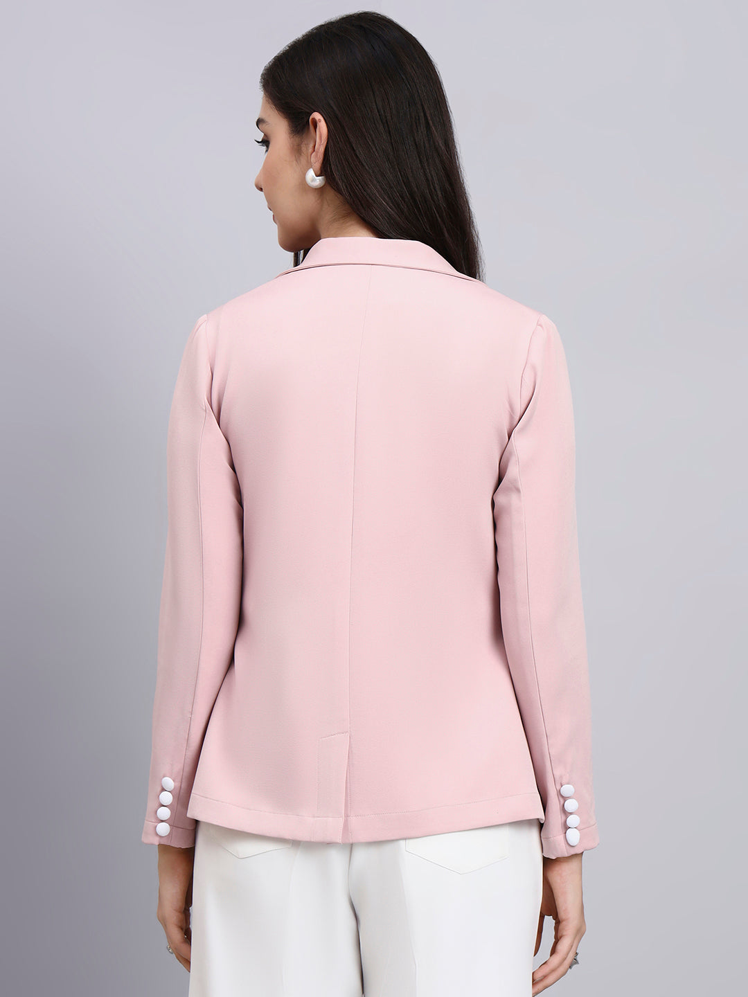 Women Baby Pink Blazer with Lace Panel Detail Formal Blazer