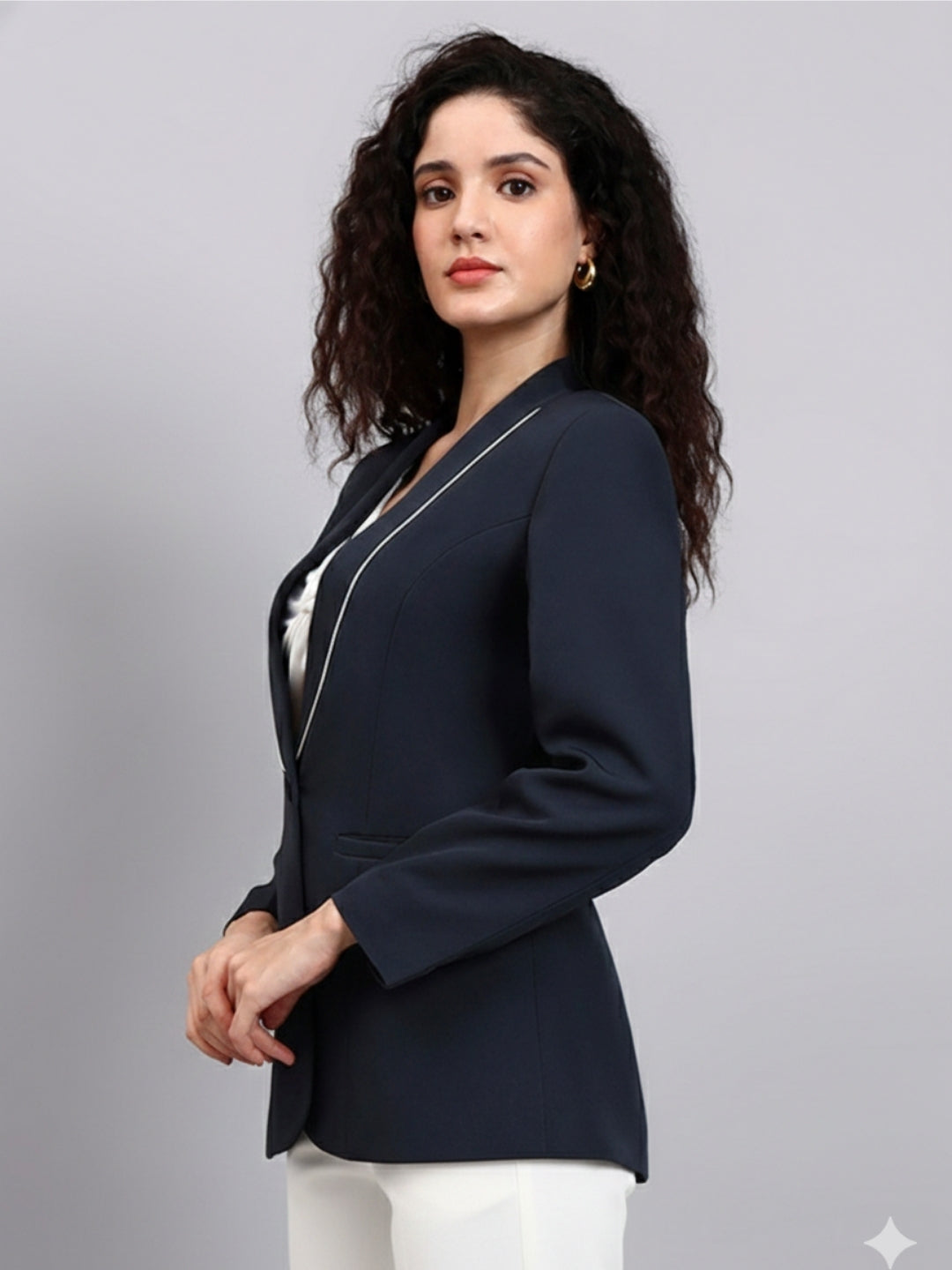 Women Grey Shawl Collar Blazer