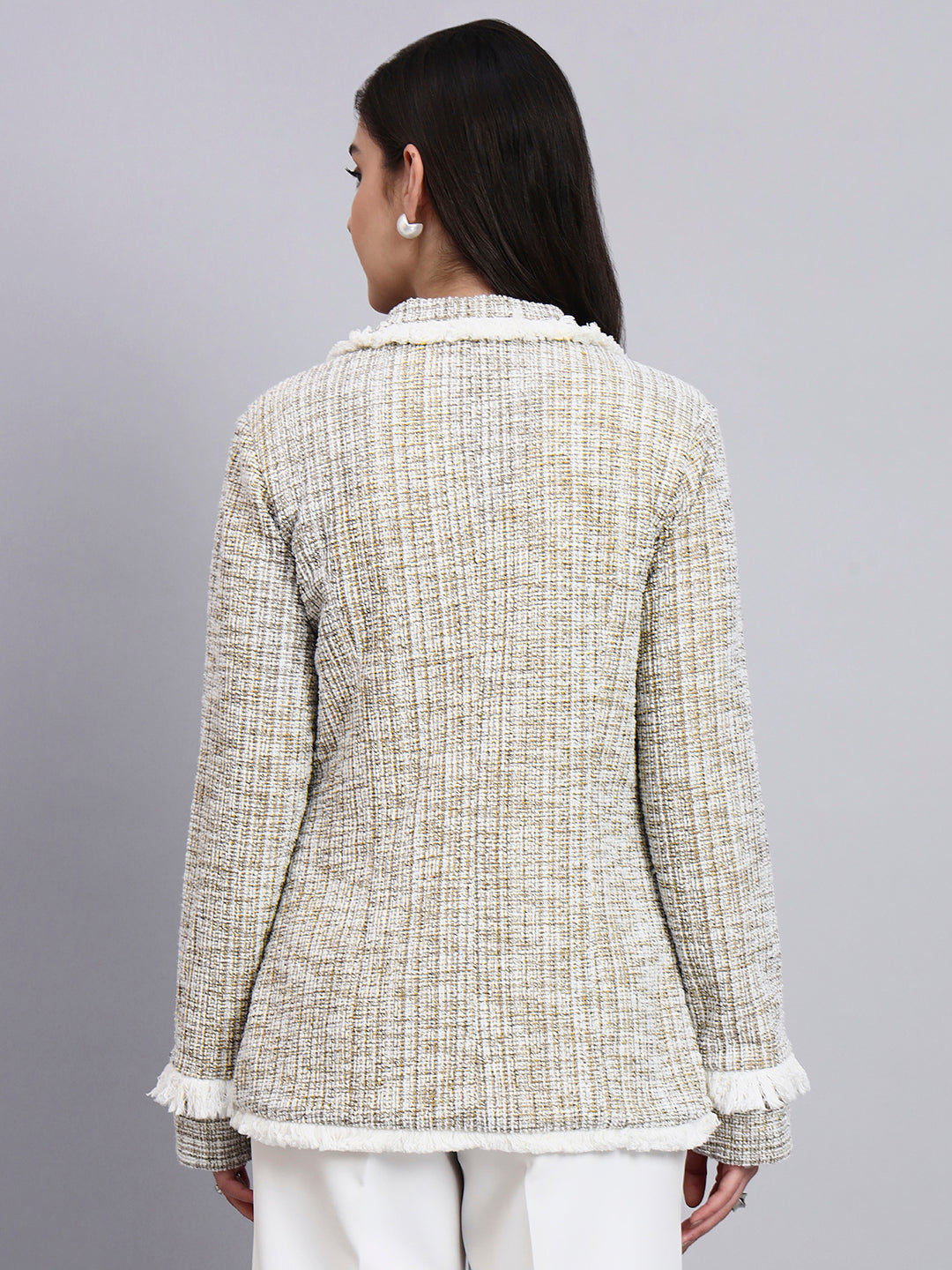 Classic beige warm tweed stretchable Blazer