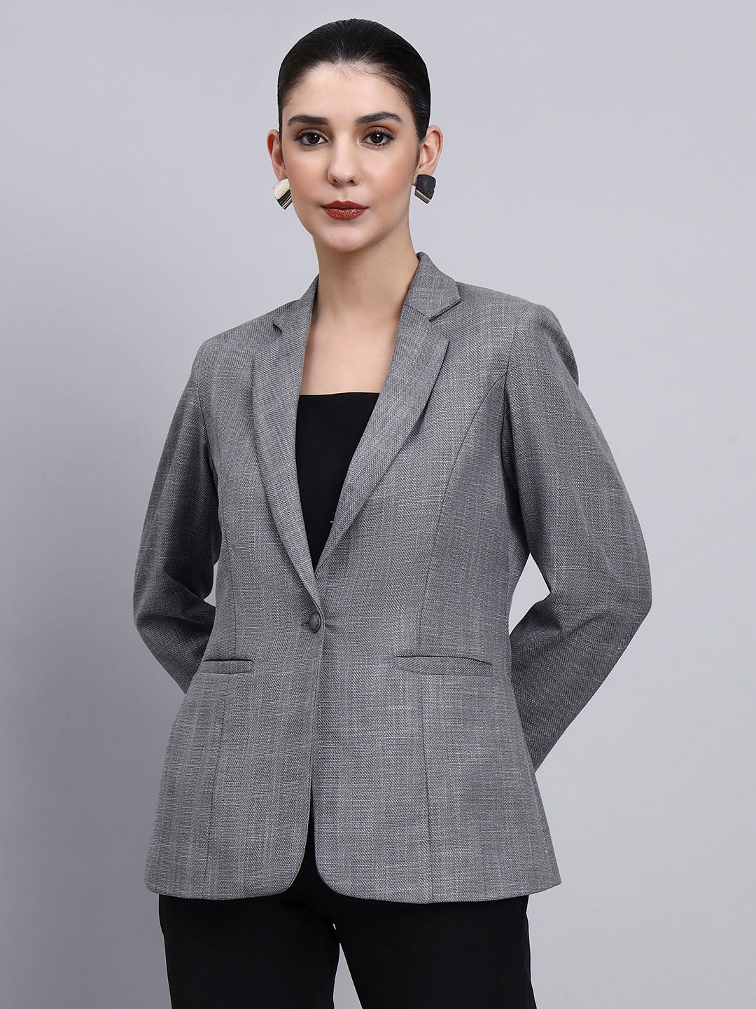 Tailored Grey Blazer with oxidized button