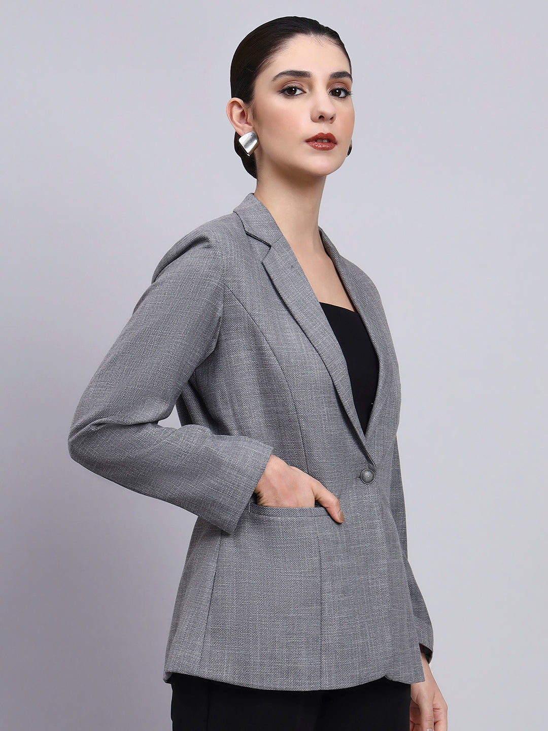 Tailored Grey Blazer with oxidized button