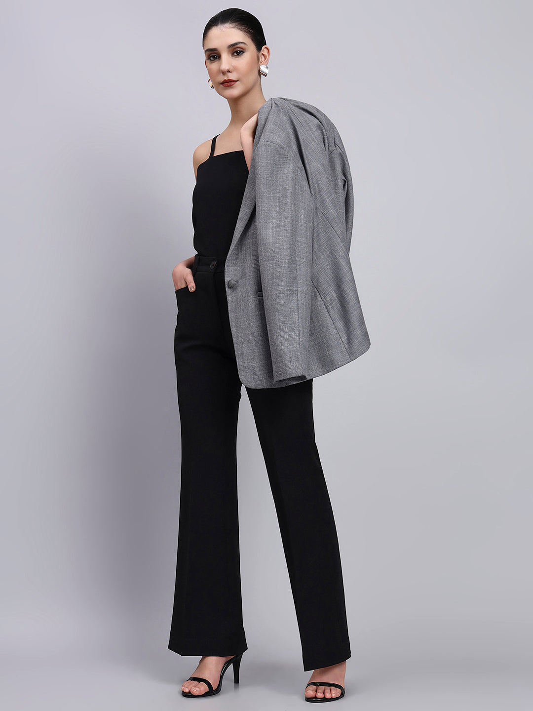 Tailored Grey Blazer with oxidized button