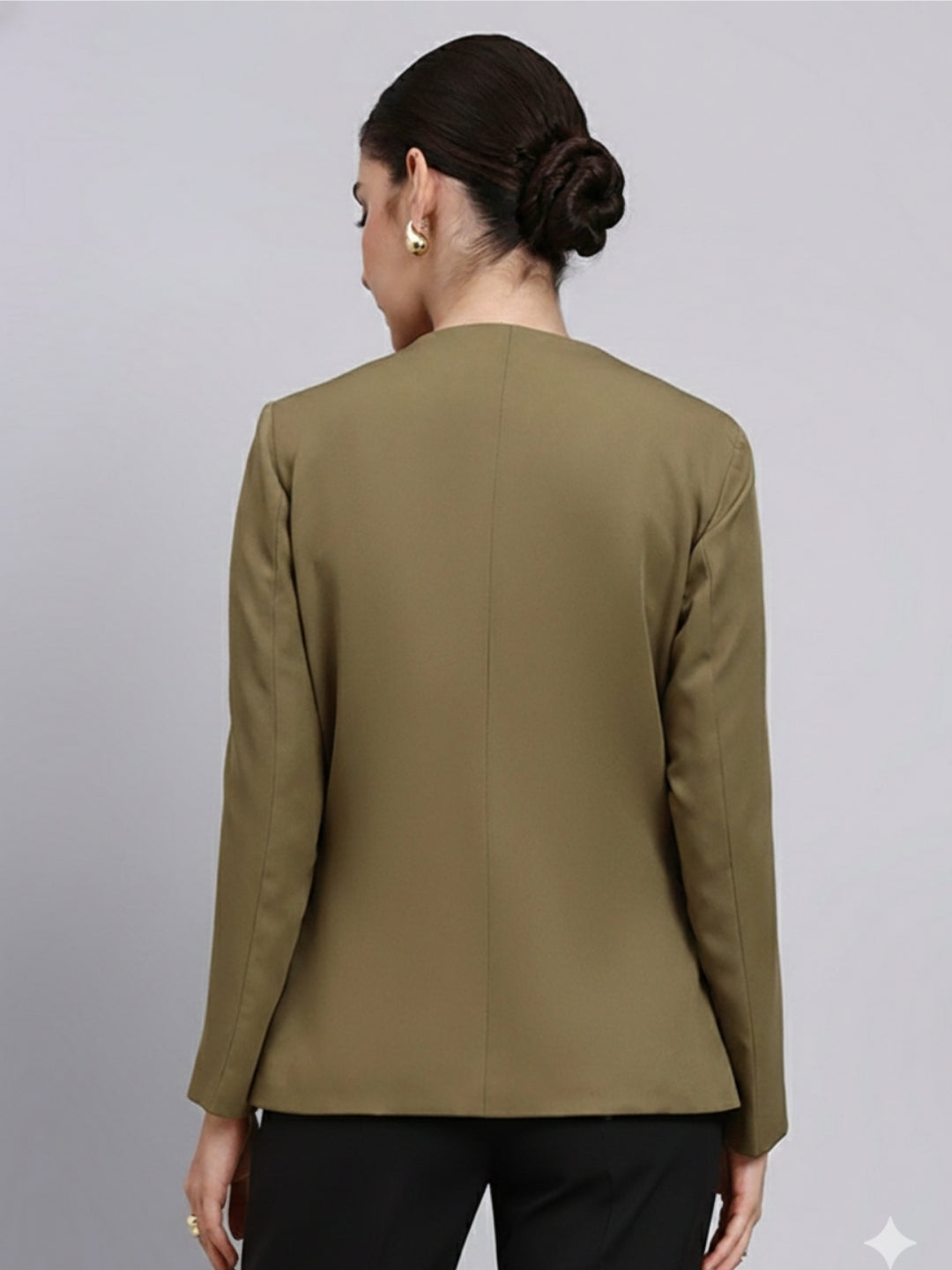 Women Green Lapel Less Blazer