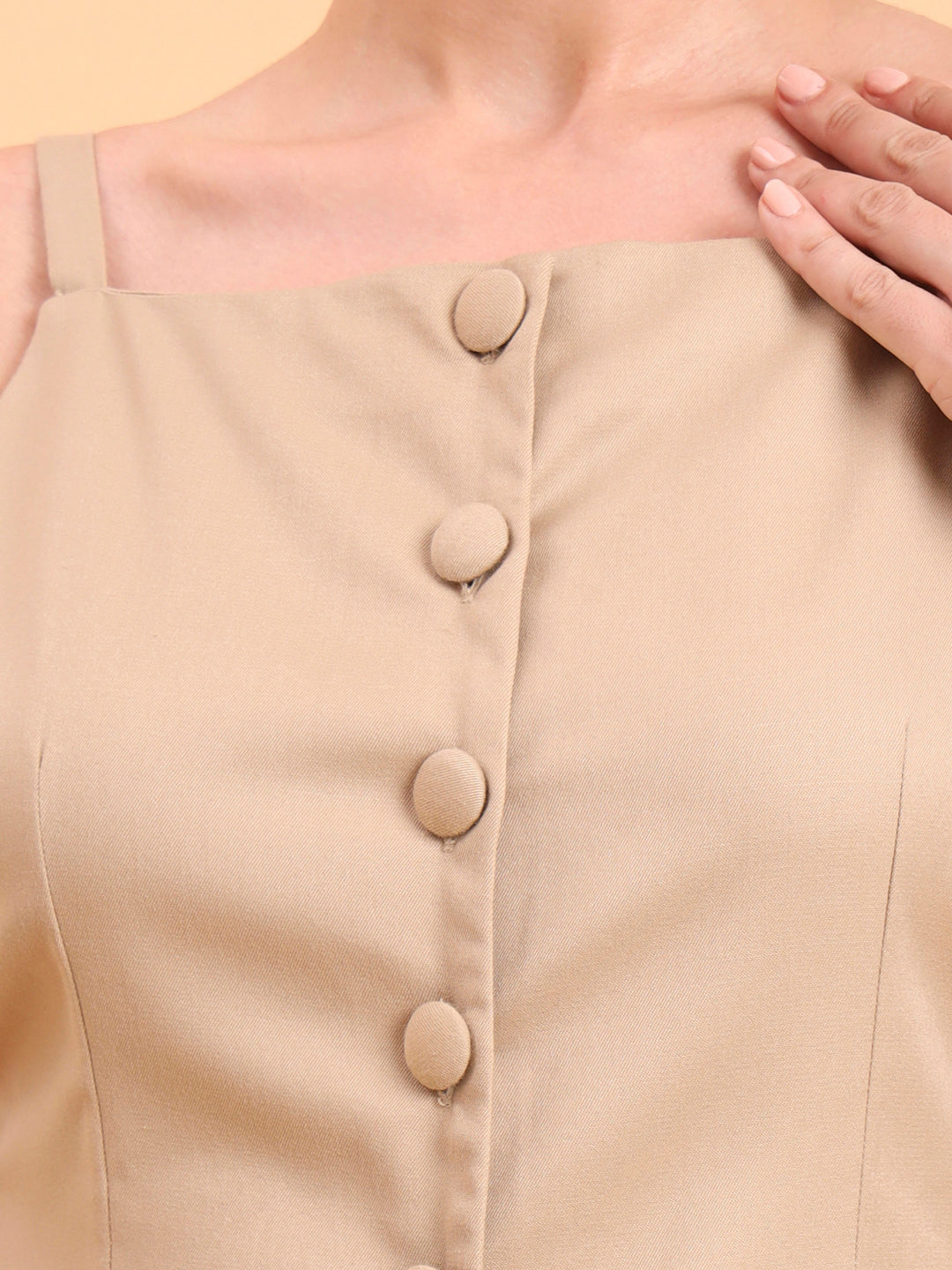 Women Beige Strappy Vest & Pleated Loose-Fit Co-Ords Set