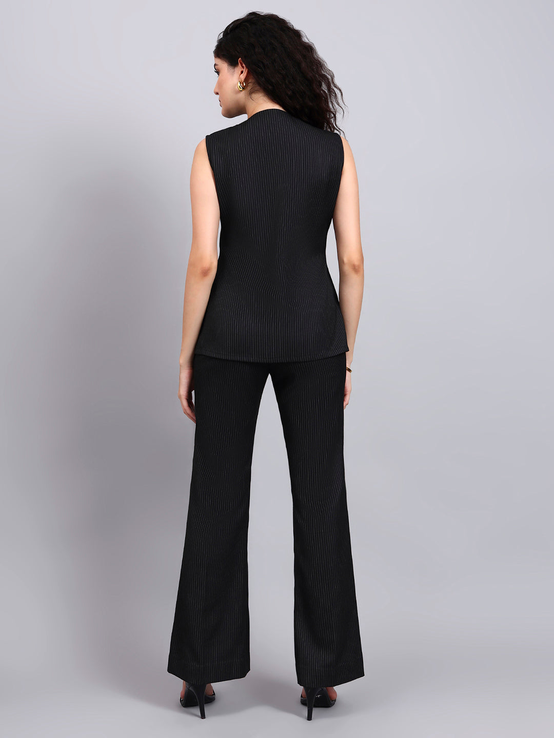 Black Pinstriped Co-Ord Set With Sleek Tailored Flair