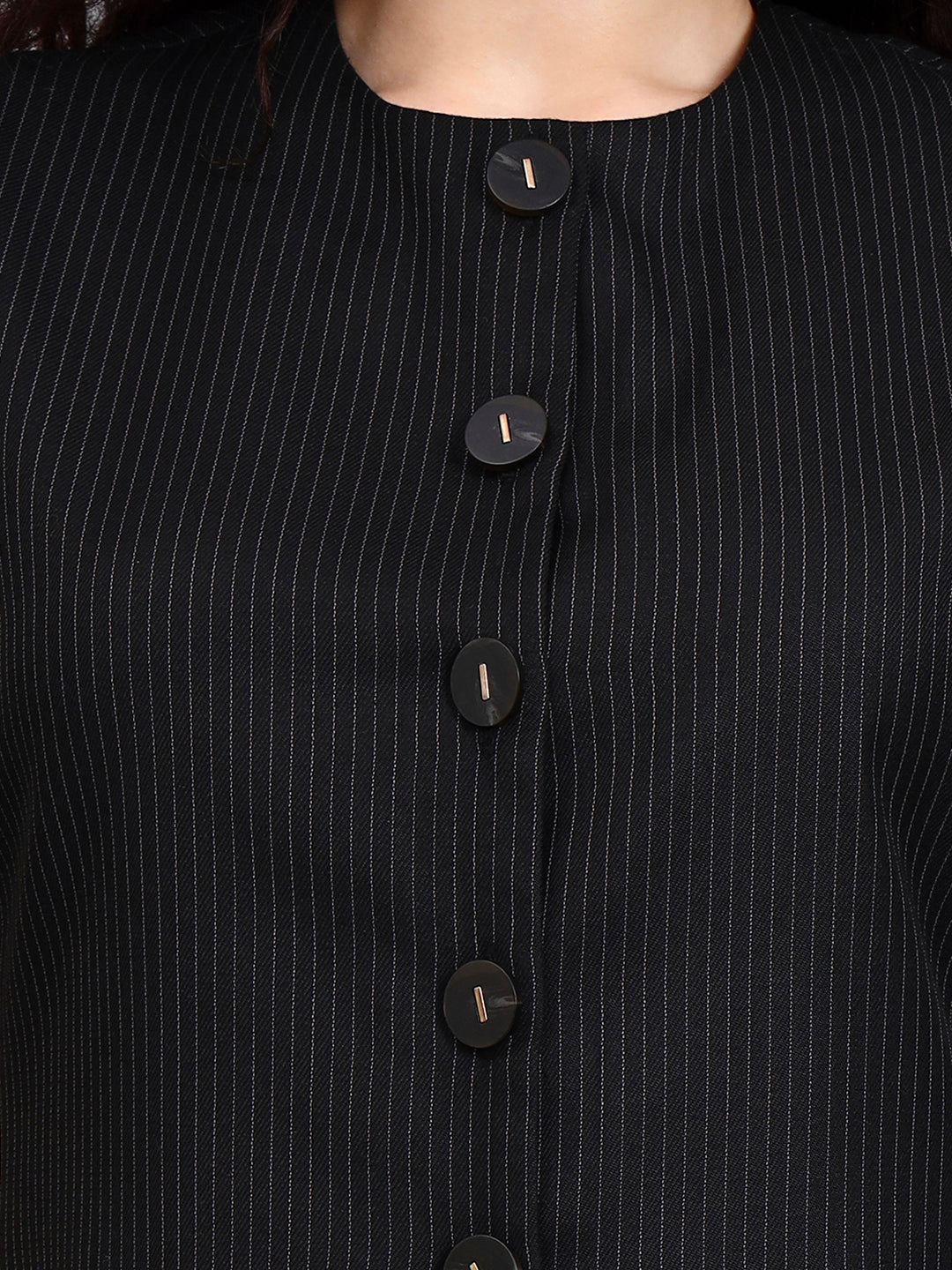 Black Pinstriped Co-Ord Set With Sleek Tailored Flair