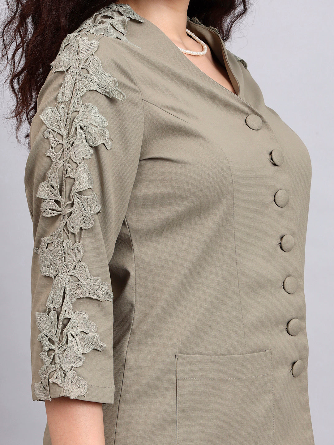 Sage Green Stretch Co-Ord Set Featuring Button-Down Top and Loose-Fit Trousers