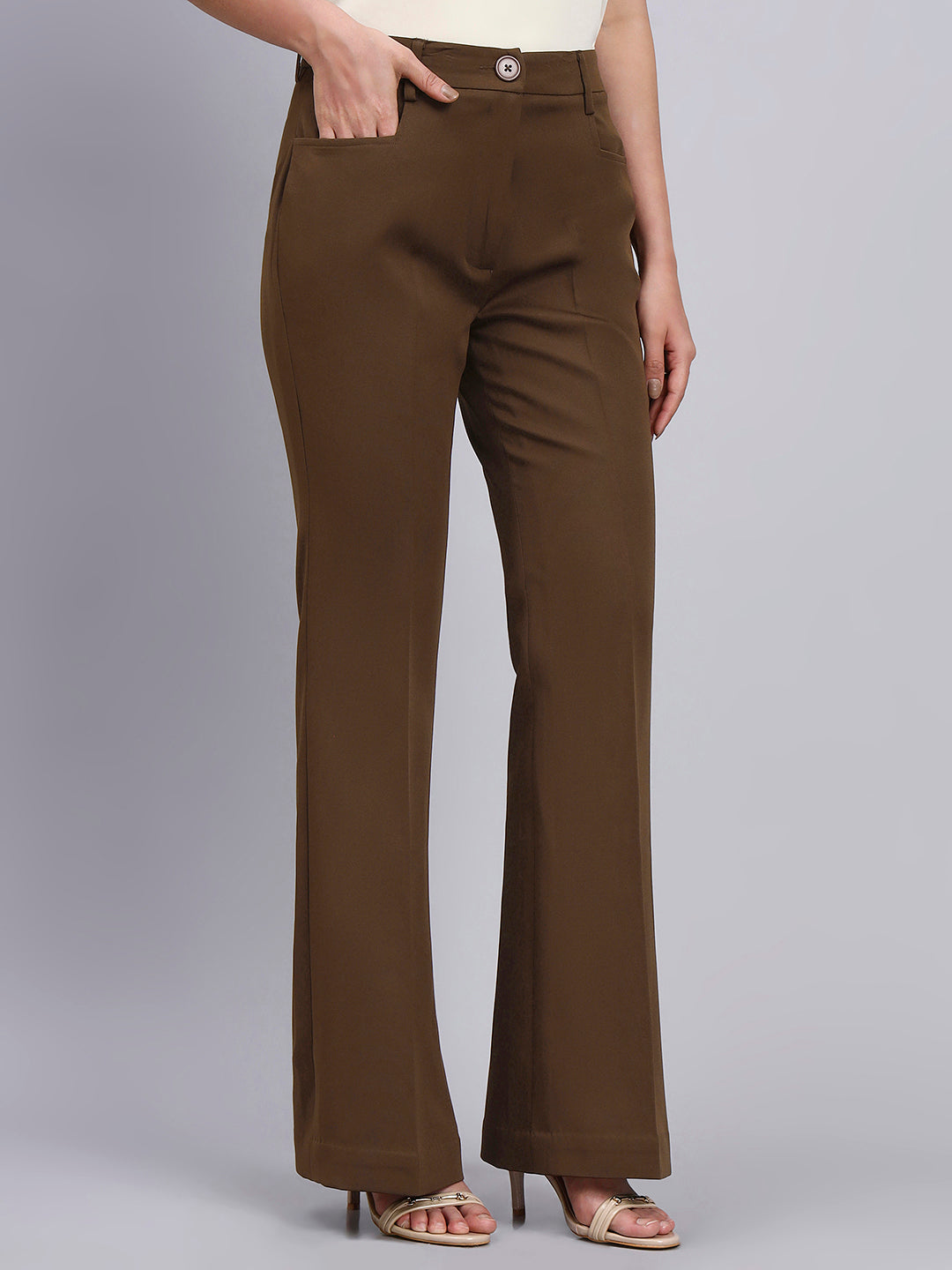 Tailored brown Co-Ord Set Featuring lace top with Flared Pants