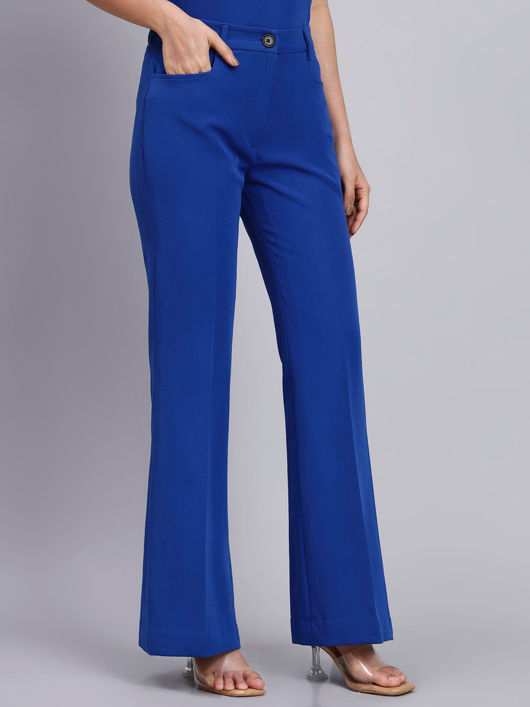 Women Tailored Cobalt Blue Co-Ord Set with Peplum Blazer