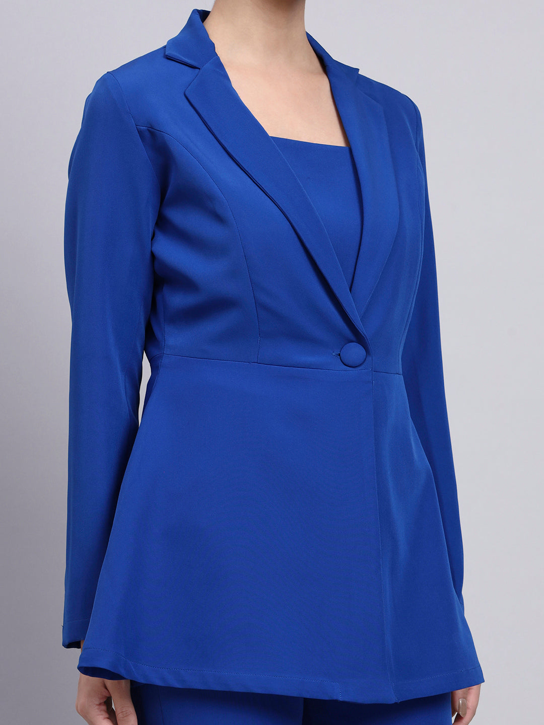 Women Tailored Cobalt Blue Co-Ord Set with Peplum Blazer