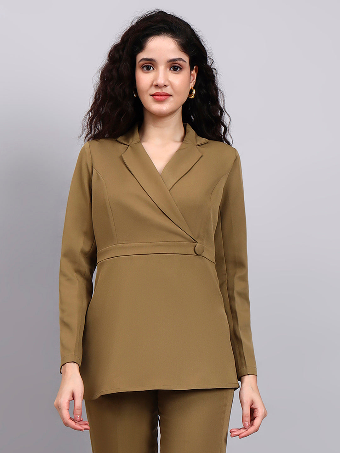Power Dressing Willow Green Co-Ord Set Wrap Top With Straight Trousers