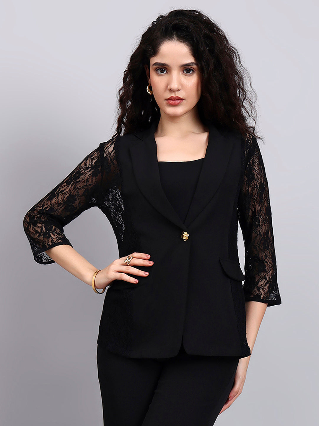 Women Black Lace Élan 3-Piece Co-Ord Set