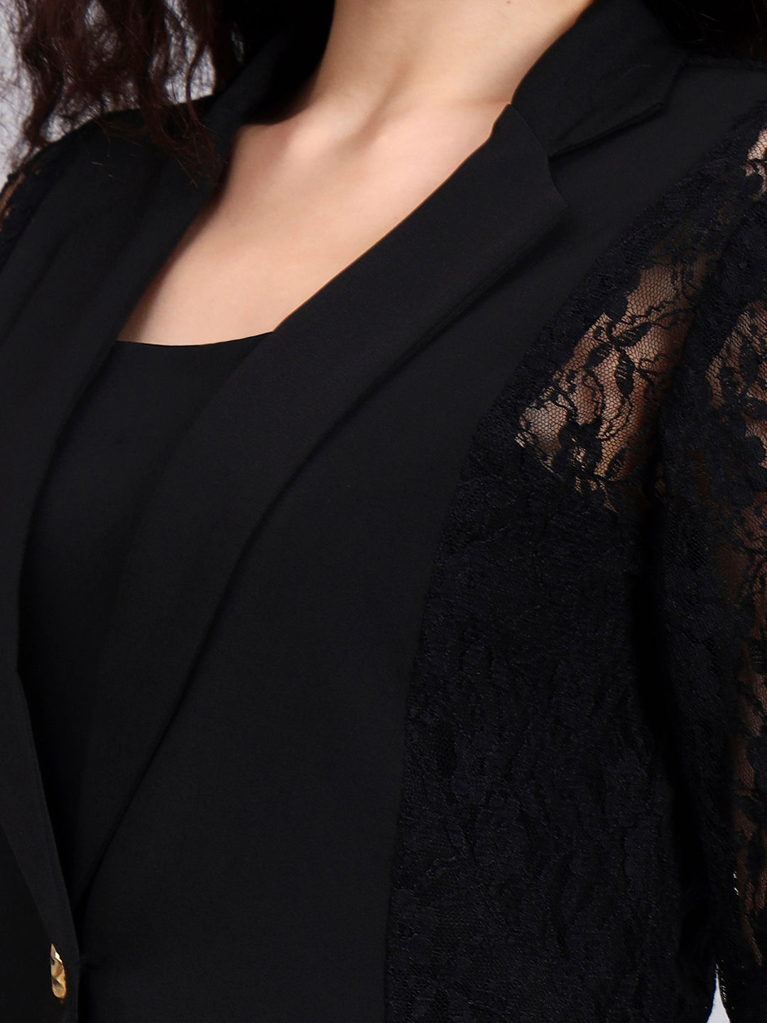 Black Lace Élan 3-Piece Co-Ord Set with Tailored Blazer, Camisole & Straight Trousers