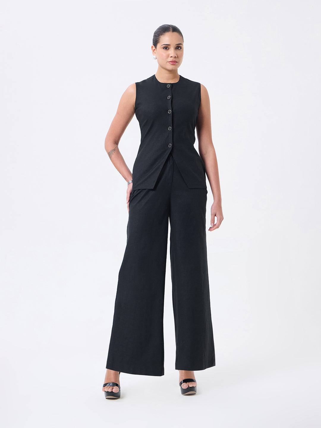 Women Classic Black Fit and Flared Trouser