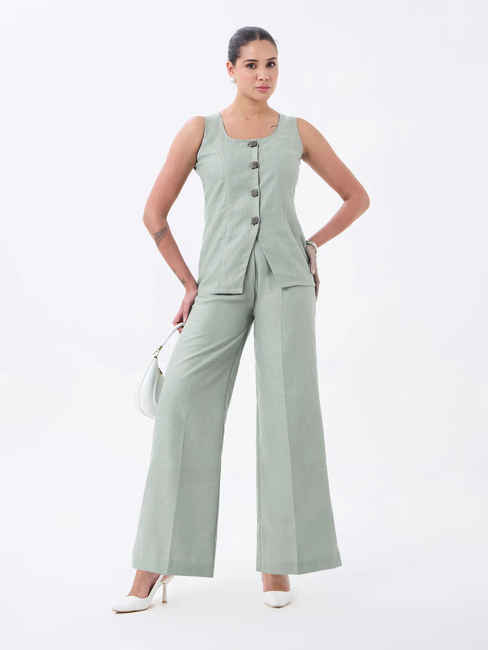 Dusty Sage Green Linen Blend Co-Ord set