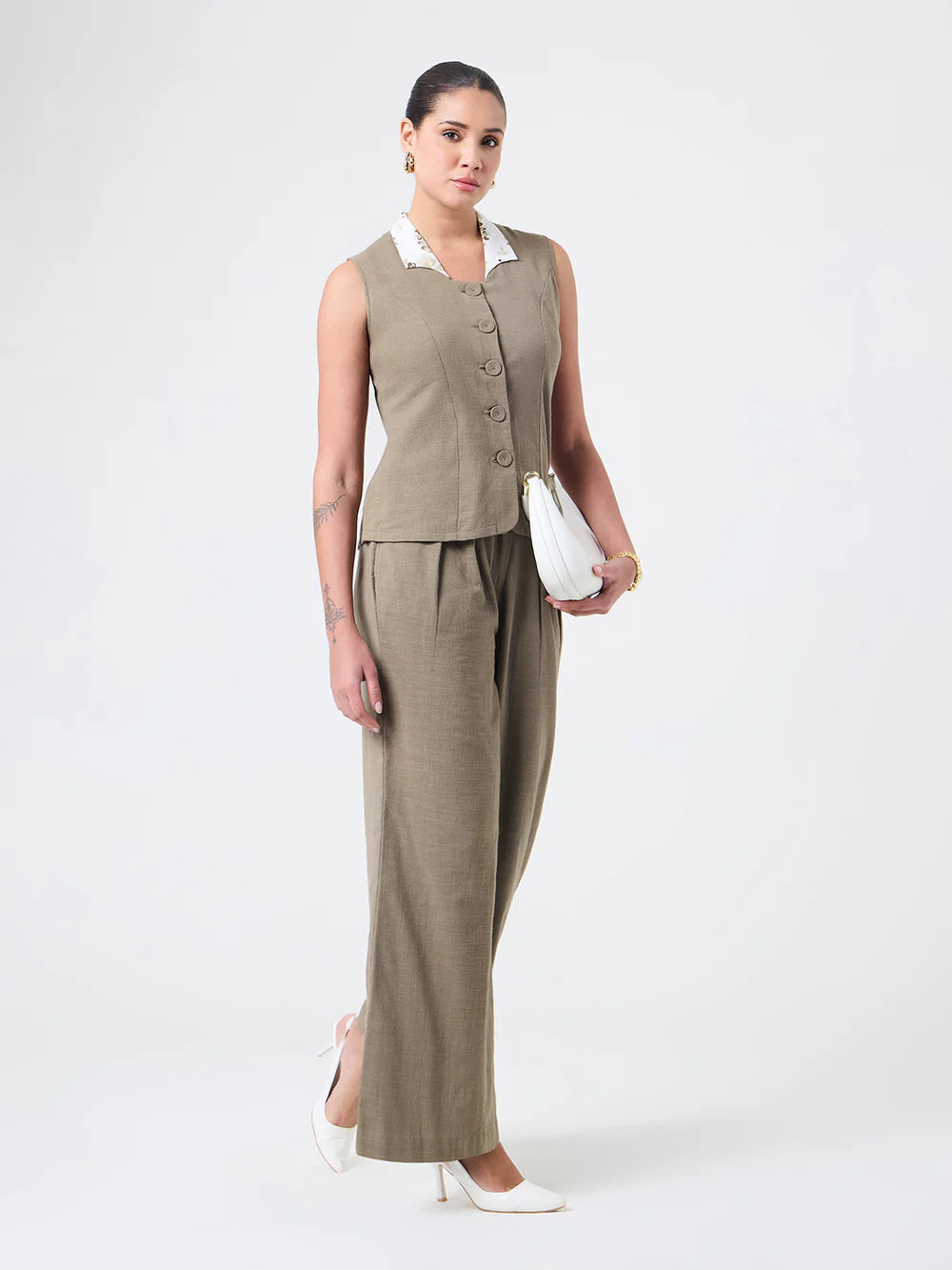 Earthy neutral tone sleeveless vest Co-ord set