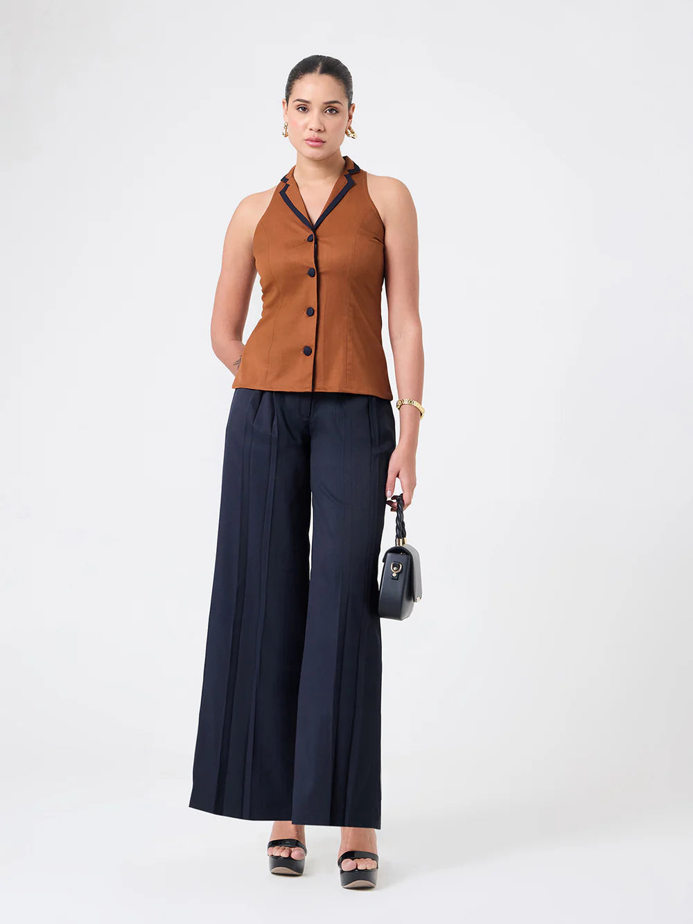 Rust Orange sleeveless vest With Navy Blue Straight fit Trouser