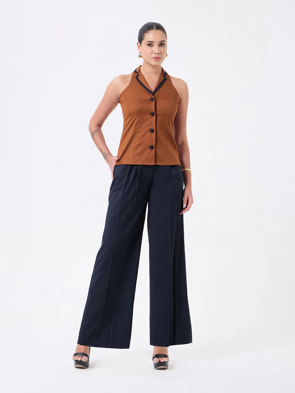 Rust Orange sleeveless vest With Navy Blue Straight fit Trouser