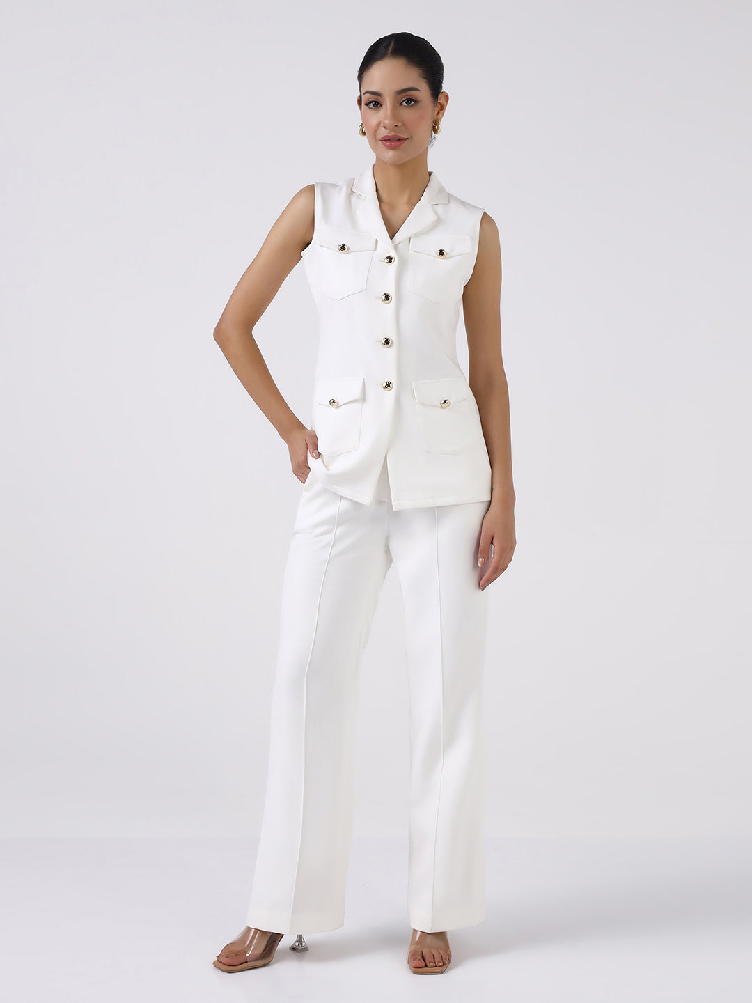 Women White Sleeveless Co-Ord Set