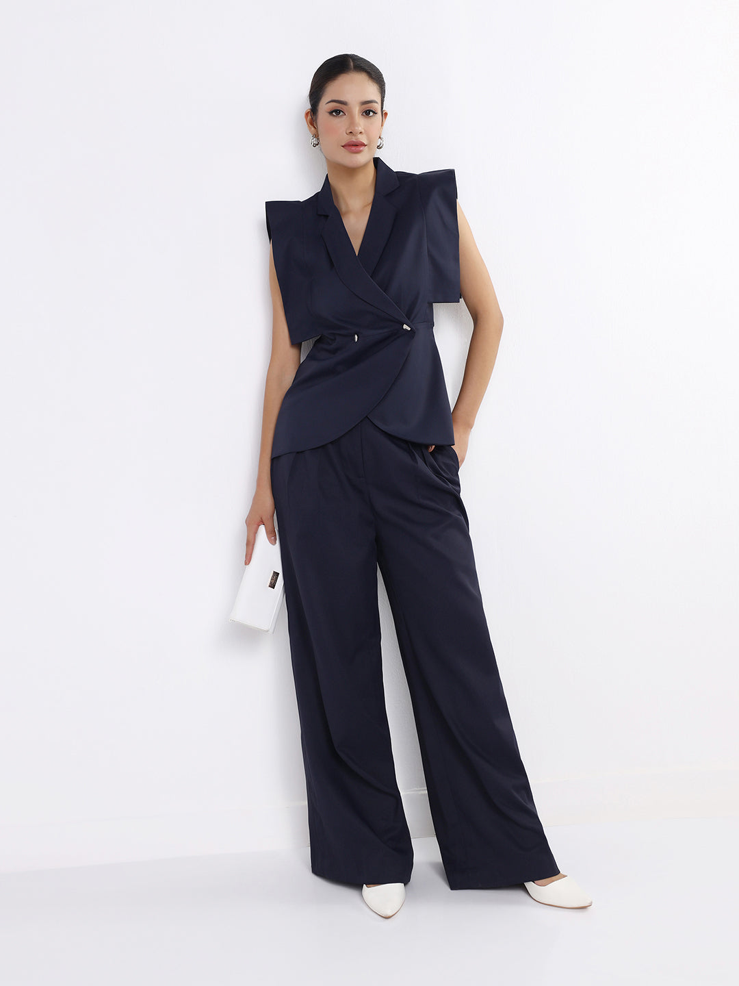 Women Navy Blue Boss Peplum Co-Ord Set