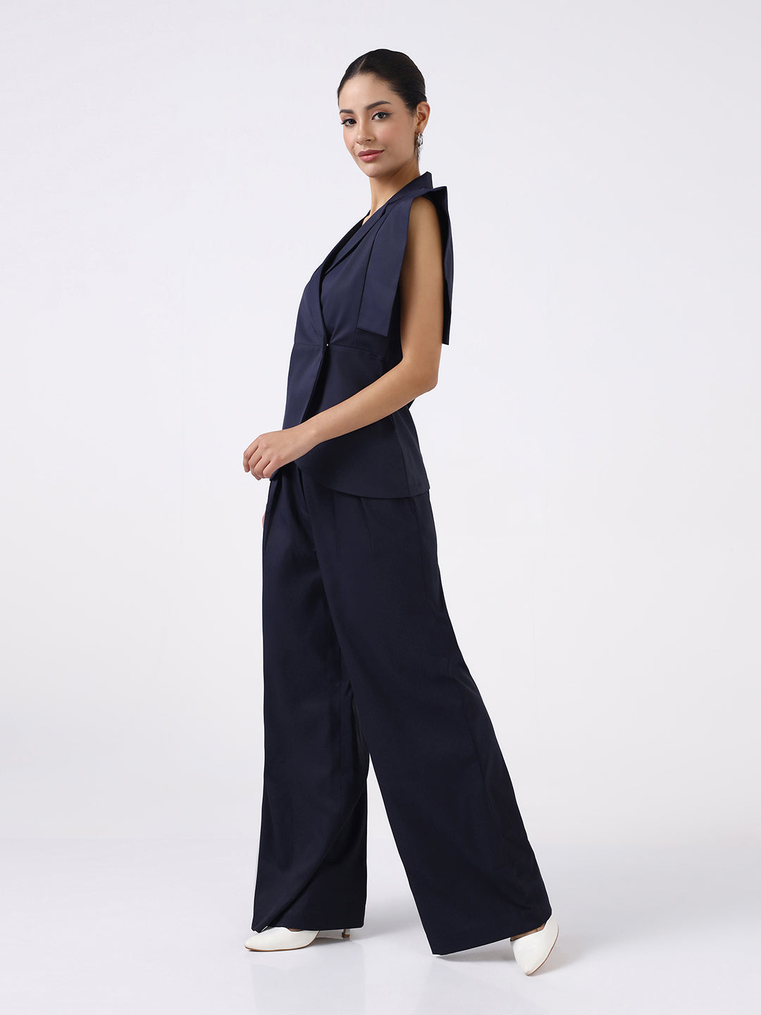 Women Navy Blue Boss Peplum Co-Ord Set