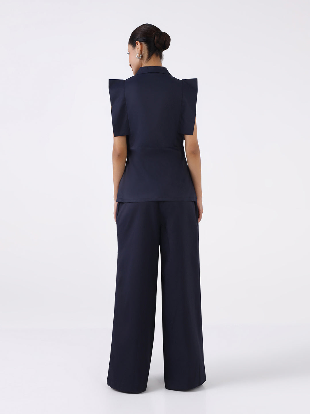 Women Navy Blue Boss Peplum Co-Ord Set