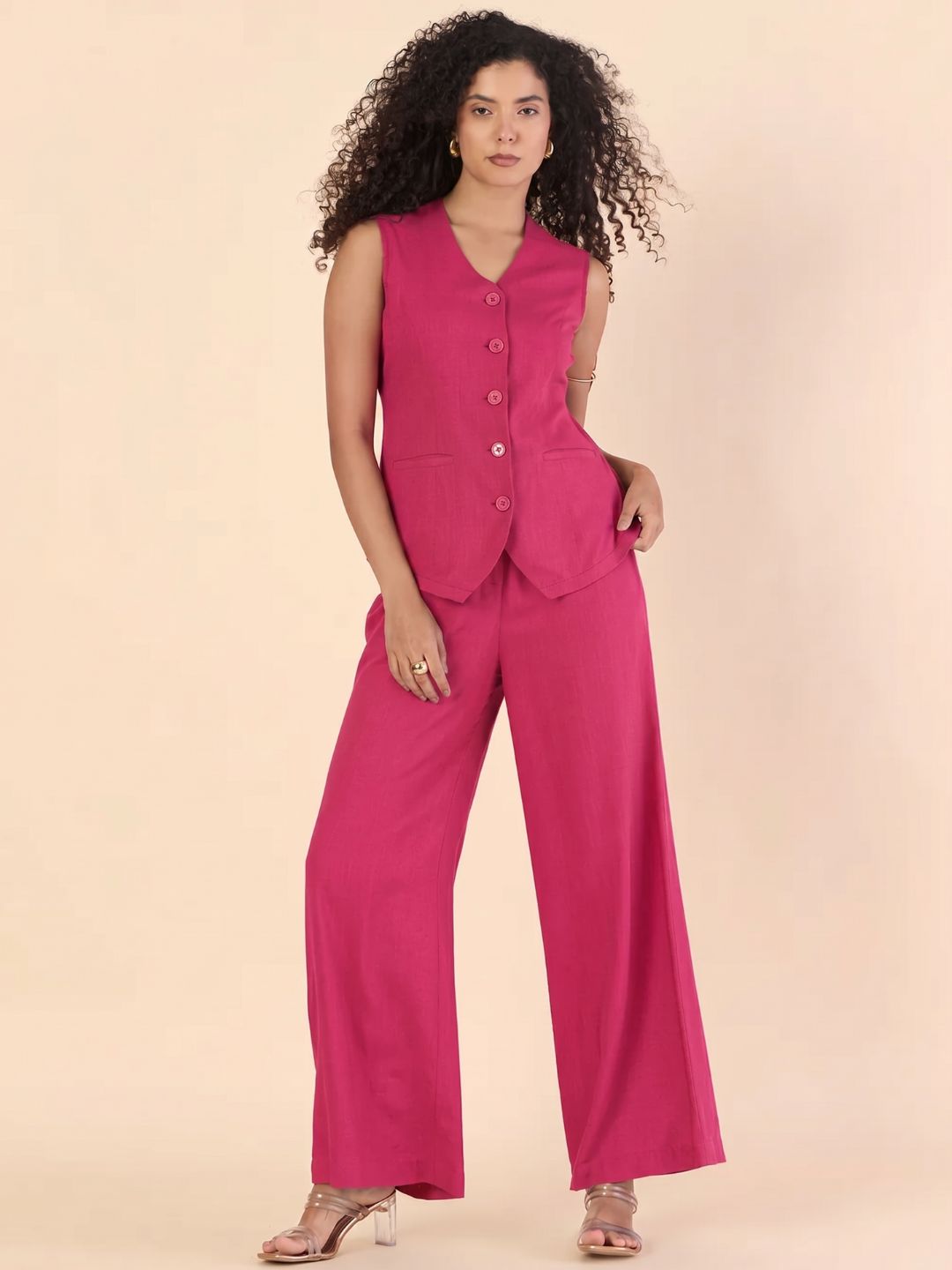 Women Hot Pink Sleeveless Co-Ord Set