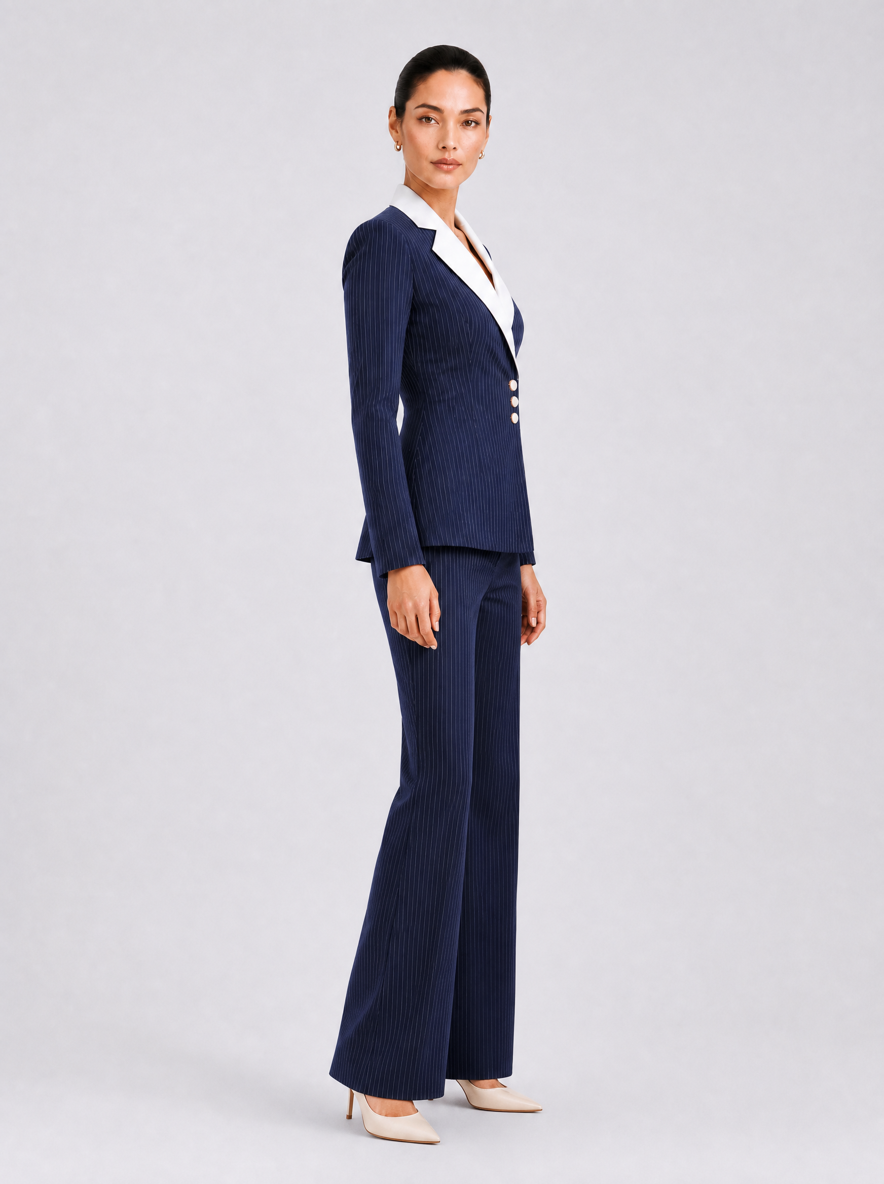 Women Navy Blue Blazer Style Co-Ord Set