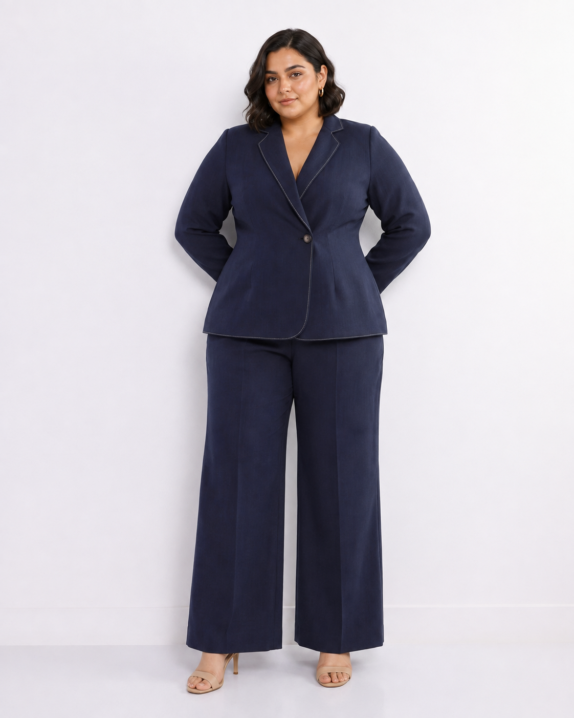 Women Navy Blue Blazer Style Co-Ord Set