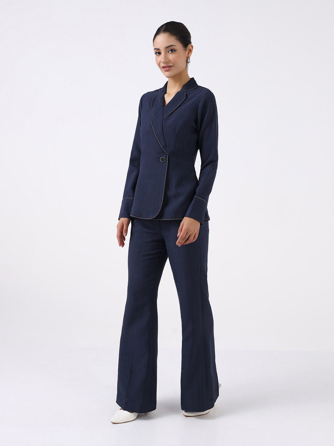 Women Navy Blue Blazer Style Co-Ord Set