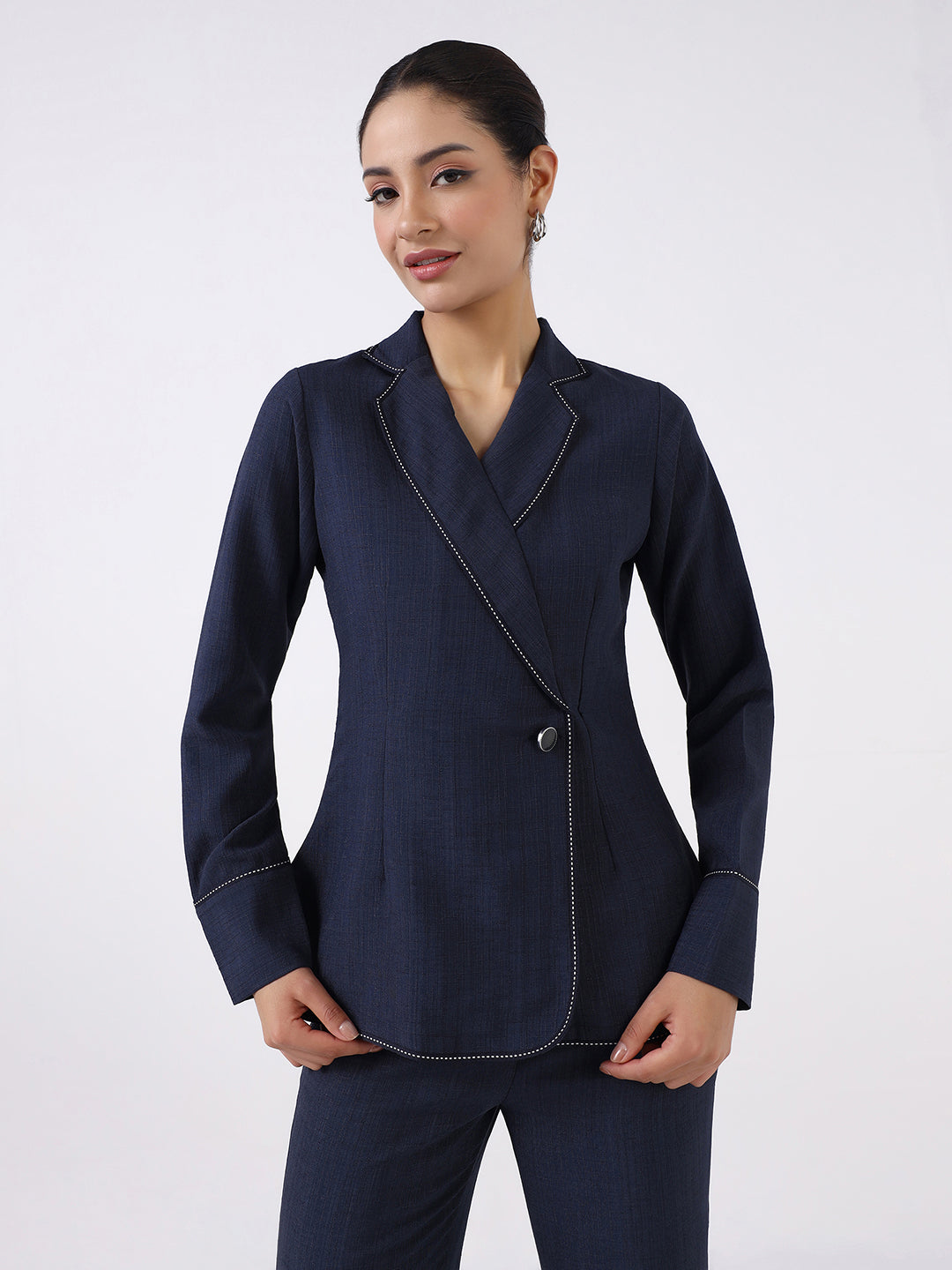 Women Navy Blue Blazer Style Co-Ord Set