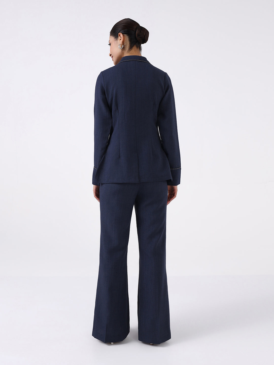 Women Navy Blue Blazer Style Co-Ord Set